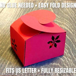 ギフトボックステンプレートSVG、Cricut用接着剤不要のお菓子ボックス、簡単に折りたためるギフトボックス、カードストックボックスSVG PNG EPS DXF、サイズ変更可能なUSレターテンプレート