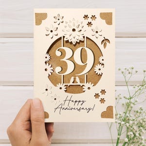 Cricut Anniversary Card SVG, Wedding Anniversary Insert Card Template, 3D DIY Greeting Card for Cricut with Flowers, 39th anniversary gift