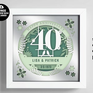 3D Anniversary 40 Years Shadow Box Niestandardowe nazwy i numery, Wedding Shadow Box, Prezenty rocznicowe, Pliki dla Cricut, Szablon Lightbox Svg