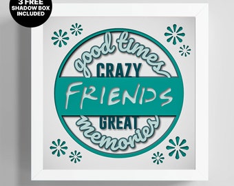 3D AMIS Shadow Box svg, modèle 3D de silhouette, cadeau d'amis multicouche Dxf, Cricut Shadow Box SVG, cadeau pour papercut, Svg Lightbox