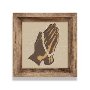 Mani in preghiera 3D Shadow Box SVG / Rosario cristiano a strati su carta ritagliata / File di taglio Cricut e Silhouette / Modello di lightbox religiosa
