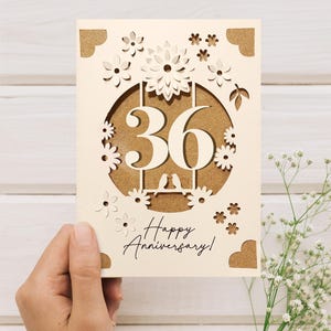 Cricut Anniversary Card SVG, Wedding Anniversary Insert Card Template, 3D DIY Greeting Card for Cricut with Flowers, 36th anniversary gift