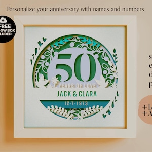 3D Anniversary 50 Years Shadow Box Niestandardowe nazwy i numery, Wedding Shadow Box, Prezenty rocznicowe, Pliki dla Cricut, Szablon Lightbox Svg