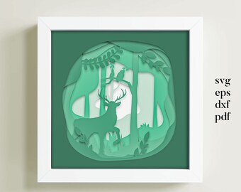 Deer Shadow Box Lightbox 3D, 3D World Template, Multilayer Deer Gift Dxf, Cricut Shadow Box, Woods Lover Gift Papercut, Animal Svg