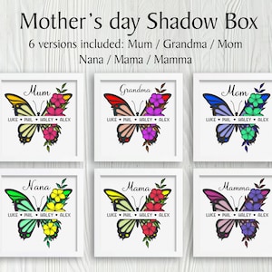Boîte 3D pour la fête des mères, SVG de la fête des mères, papillon, nom personnalisé, boîte à ombres pour maman, svg floral pour maman, pour cricut, pour silhouette