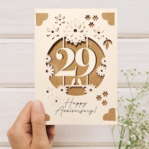 Cricut Anniversary Card SVG, Wedding Anniversary Insert Card Template, 3D DIY Greeting Card for Cricut with Flowers, 29th anniversary gift