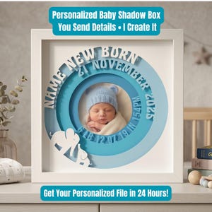 Personalized Baby Shadow Box SVG | Custom Newborn Stats 3D Frame (Name, Date, Weight) | Cricut & Silhouette Paper Cut Light Box