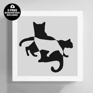 Shadowbox cat black and white, Cat Light Box, PaperCut multilayer, Shadow Box Template, 3D Shadow Box, optical art cat, Paper Art Pet