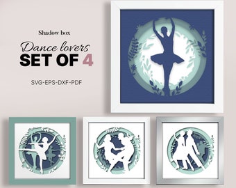 Simple Ballet Set of 4 Shadow Box Template, 3D Silhouette Template, Multilayer Dancer Gift Dxf, Cricut ShadowBox SVG, Ballet Gift school