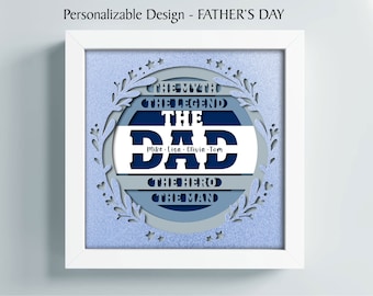 3D DAD Shadow Box with Custom Names, Fathers Day Shadow Box, Dad The Hero Layered Paper Art, Cricut and Silhouette Svg Pdf Eps Dxf