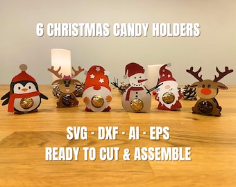 Christmas Candy Holder SVG Bundle | Holiday Treat Box SVG | Cricut Gift Box Templates | 6 Candy Holders | Digital Download