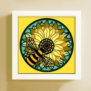 3D Honey Bee Shadow Box SVG | Layered Spring Bee Lightbox | Flower Bee Svg Cut File | Bee Lover Gift | Cricut & Silhouette Dxf PDF