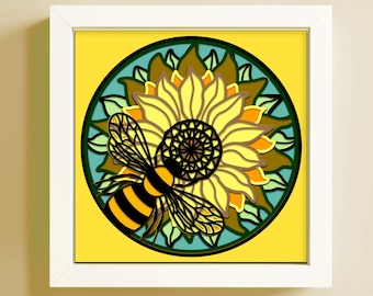 3D Honey Bee Shadow Box SVG: Layered Spring Lightbox (Cricut, Silhouette, PDF)