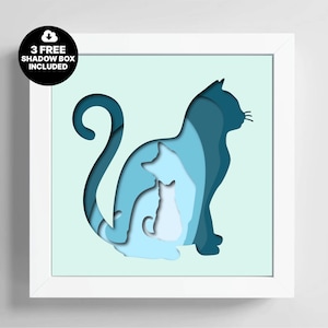 3D Katzen Schattenbox, Papierschnitt Vorlage, 3D Cricut Datei, Papierschnitt Vorlage, farbige 3D Cricut Pdf, Katzen Illustration