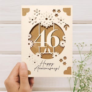 Cricut Anniversary Card SVG, Wedding Anniversary Insert Card Template, 3D DIY Greeting Card for Cricut with Flowers, 46th anniversary gift