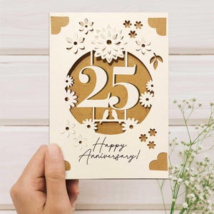 Cricut Anniversary Card SVG, Szablon karty z okazji rocznicy ślubu, 3D DIY Kartka z życzeniami dla Cricut z kwiatami, Prezent na 25. rocznicę