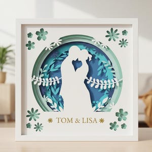 Boîte d'ombre, mariage floral 3D, noms personnalisés SVG, fichiers Cricut, modèle papercut marié