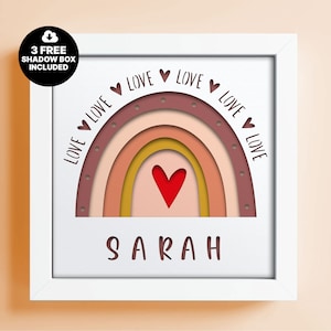 Nom personnalisé 3D bébé Shadow Box SVG, Svg arc-en-ciel nouveau-né, SVG multicouche, arc-en-ciel Dxf, modèle de découpe de papier, idées de boîte d'ombre 3D