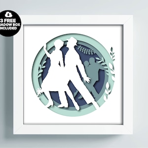 Ballett paar Schattenbox Vorlage, 3D Fred Astaire, Multilayer Tänzerin Geschenk Dxf, Cricut ShadowBox SVG, Ballett Geschenk Papierschnitt