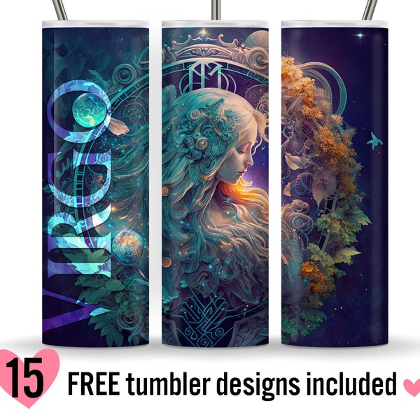 Zodiac Virgo 20 oz Skinny Tumbler Sublimation Design, Virgo Star Sign Galaxy, Digital Download, Straight & Tapered Tumbler Wrap PNG