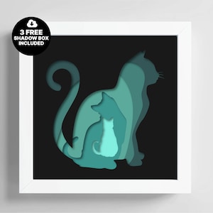 Chat 3D, modèle de boîte d'ombre en papier découpé, Svg chat multicolore, Dxf SVG multicouche, fichier Cricut 3D, modèle Papercut, Pdf Cricut 3D couleur