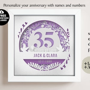 3D Anniversary 35 Years Shadow Box Niestandardowe nazwy i numery, Wedding Shadow Box, Prezenty rocznicowe, Pliki dla Cricut, Szablon Lightbox Svg