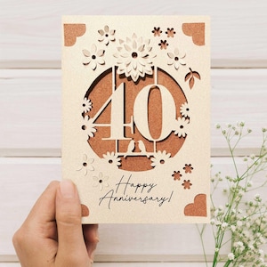 Cricut Anniversary Card SVG, Szablon karty z okazji rocznicy ślubu, 3D DIY Kartka z pozdrowieniami dla Cricut z kwiatami, prezent na 40. rocznicę