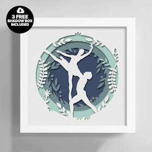 Caja de sombras de ballet Svg, modelo de silueta 3D, regalo de varias capas de una pareja de bailarines, Cricut ShadowBox SVG