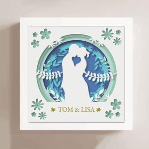 3D bloemen bruiloft schaduwdoos met aangepaste woorden, bruiloft schaduwbox, bloemen SVG, bestanden voor Cricut, 6 meerlaagse dxf, 4 kapsels inbegrepen
