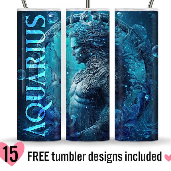 Zodiac Aquarius 30 oz Skinny Tumbler Sublimation Design, Aquarius Star Sign Galaxy, Digital Download, Straight & Tapered Tumbler Wrap PNG