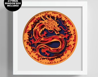 Shadow box Dragon 3D Clouds Sky Template, Multilayer Baby Dxf, Cricut Shadow Box Papercut Template,  Chinese Dragon Lightbox Svg