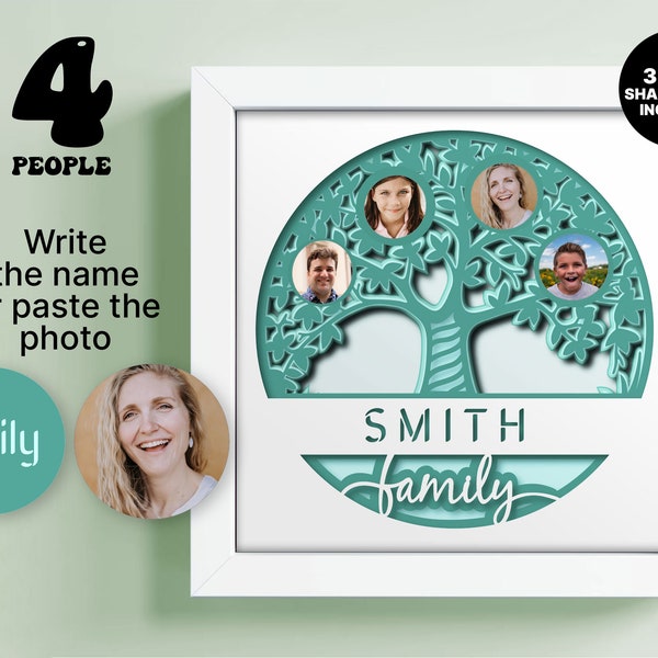 PERSONALIZABLE 3D FAMILY Shadow Box svg, Customizable Gift 4 Family Members, CARDINAL Tree Lightbox, Cricut Shadow Box, Papercut Template PERSONALIZABLE 3D FAMILY Shadow Box svg, Customizable Gift 4 Family Members, CARDINAL Tree Lightbox, Cricut Shadow Box, Papercut Template