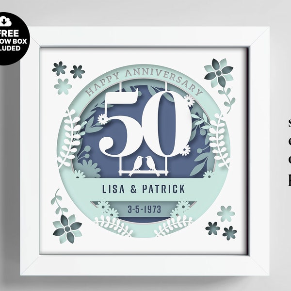 3D Anniversary 50 Years Shadow Box Custom Name and Numbers, Wedding Shadow Box, Anniversary Gifts, Files For Cricut, Template Lightbox Svg