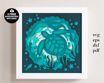 3D Sea Turtle Shadow Box svg, 3D Sillhouette Template, Multilayer Ocean Tortoise Dxf, Cricut Shadow Box SVG, Gift For Papercut, Lightbox Svg