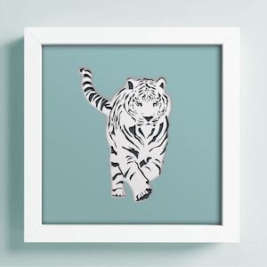 Black White Tiger Shadow Box, 3D Tiger, Animal Lover SVG, Easy Multilayer Dxf, Cricut ShadowBox, Papercut Template, Lightbox Svg, Asia