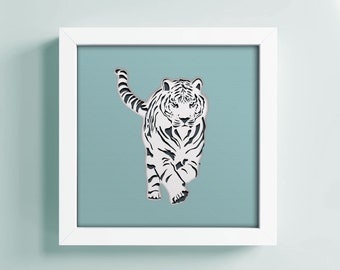 Black White Tiger Shadow Box, 3D Tiger, Animal Lover SVG, Multilayer Dxf, Cricut Shadow Box, Papercut Template, Multi-Layered Lightbox Svg