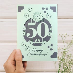 50th Anniversary Card SVG – Floral Insert Card Template for Cricut & Silhouette – Layered Papercut, DIY Digital Download