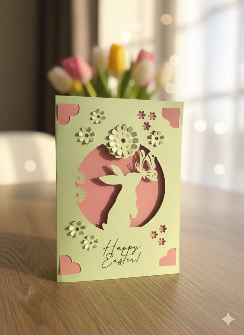 Easter Bunny Card SVG | Cricut Easter Card Template | Happy Easter Card ...