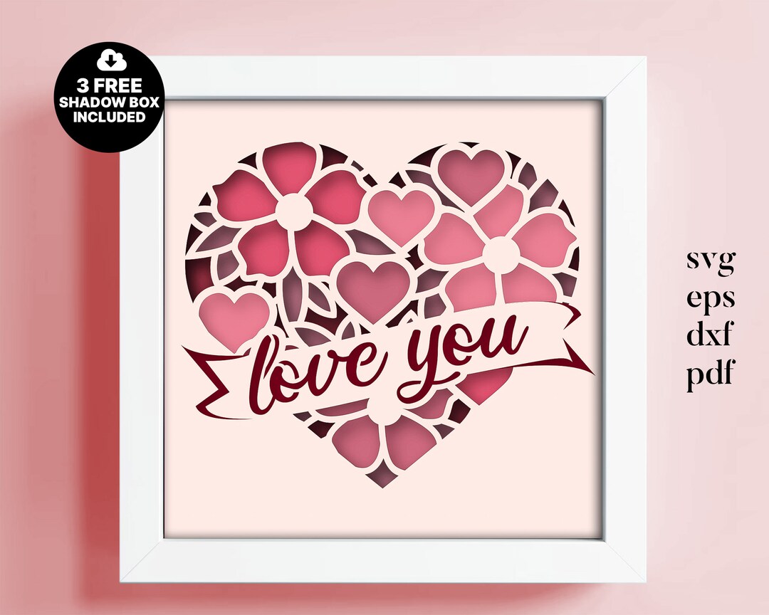 Love Heart Shadow Box SVG | 3D Layered Heart Lightbox | Valentine Gift ...