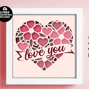 Love Shadow Box, Lightbox Svg Love, Pdf coeur 3D, Svg coeur en couches, Dxf Shadow Box pour mariage, modèle de boîte à ombres pour Cricut, projet Cricut