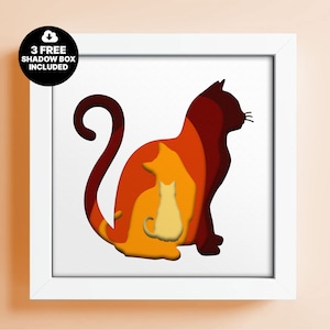 Chat 3D, modèle de boîte d'ombre en papier découpé 3D, Svg chat multicolore, Dxf SVG multicouche, fichier Cricut 3D, modèle Papercut, SVG Cricut 3D couleur