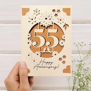 Cricut Anniversary Card SVG, Szablon karty z okazji rocznicy ślubu, 3D DIY Kartka z życzeniami dla Cricut z kwiatami, Prezent na 55. rocznicę