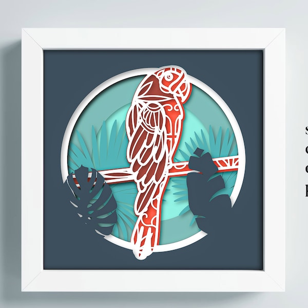 3D Parrot Paper Cut Shadow Box Template, Parrot Shadow Box Svg, Multilayer SVG Dxf, 3D Cricut File, Papercut Template, Colored 3D Cricut Pdf