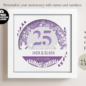 3D Anniversary 25 Years Shadow Box Niestandardowe nazwy i numery, Wedding Shadow Box, Prezenty rocznicowe, Pliki dla Cricut, Szablon Lightbox Svg