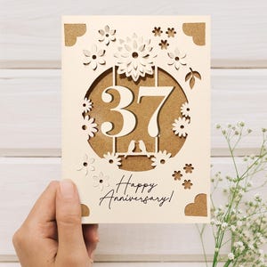 Cricut Anniversary Card SVG, Wedding Anniversary Insert Card Template, 3D DIY Greeting Card for Cricut with Flowers, 37th anniversary gift