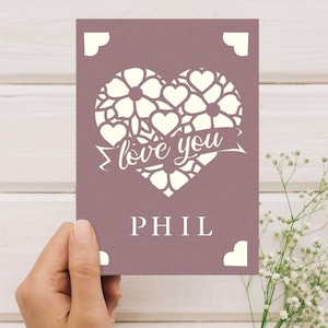 Love You Insert Card SVG - DIY Valentine card, Cricut Joy Card, coeur de fleurs Papercut, carte-cadeau de mariage