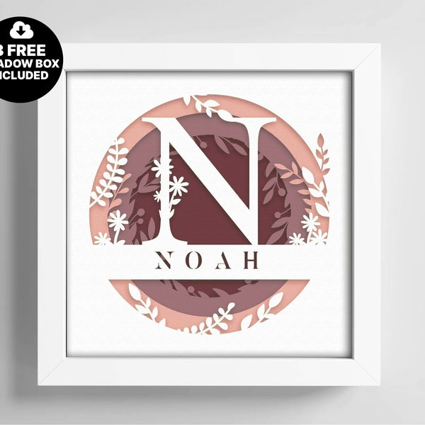 Split Monogram A-Z Shadow Box, 3D Custom Name, Alphabet Family Name SVG, Multilayer Dxf, Cricut Shadow Box, Papercut Template, Lightbox Svg