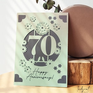 70th Anniversary Card SVG – Floral Insert Card Template for Cricut & Silhouette – Layered Papercut, DIY Digital Download