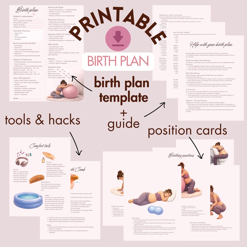 Printable Birth Plan Template – Plus Birthing Positions & Labor Comfort ...