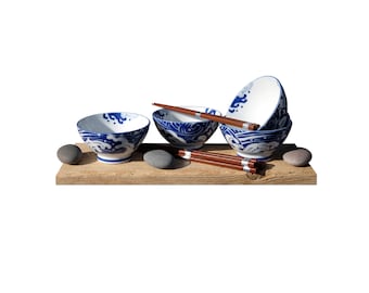 Japanese Rice & Ramen Soup Bowl and chopstick set - Nami x4